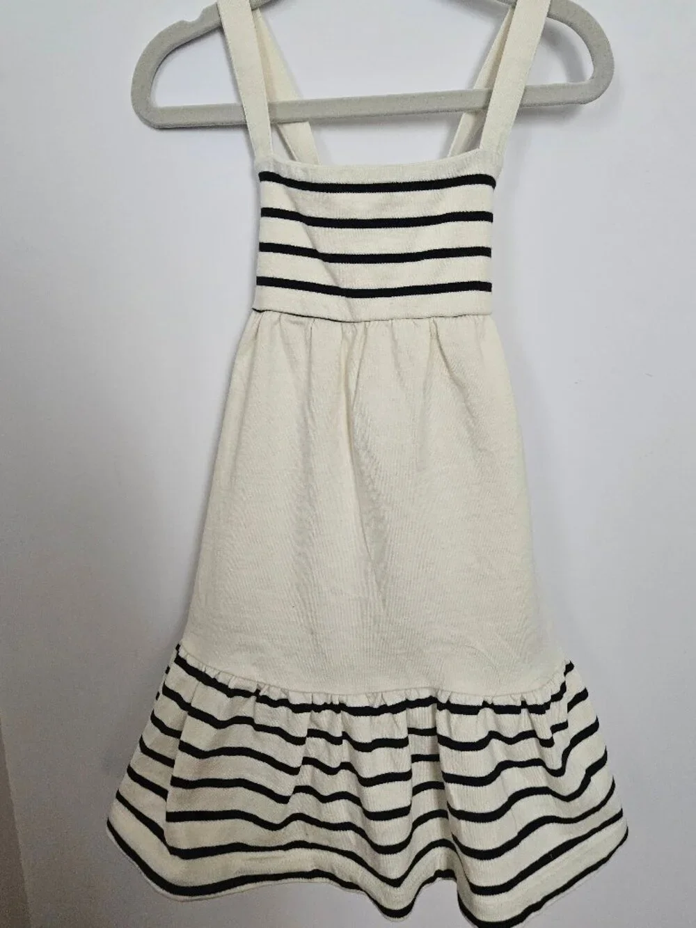 Hanna Andersson Sleeveless Striped Crossback Dress Ecru 3T